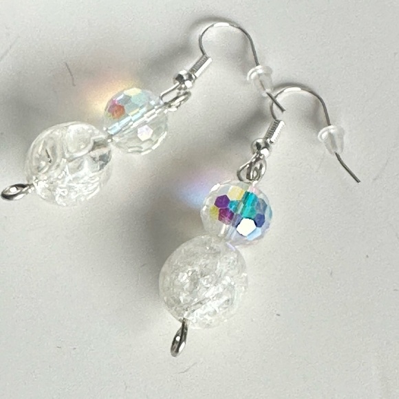 AB Glass Bead Earrings Clear & Acrylic beads silver-tone Handmade Earrings 3476 - Picture 8 of 9